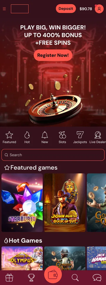 Crimson Ace casino theme on mobile